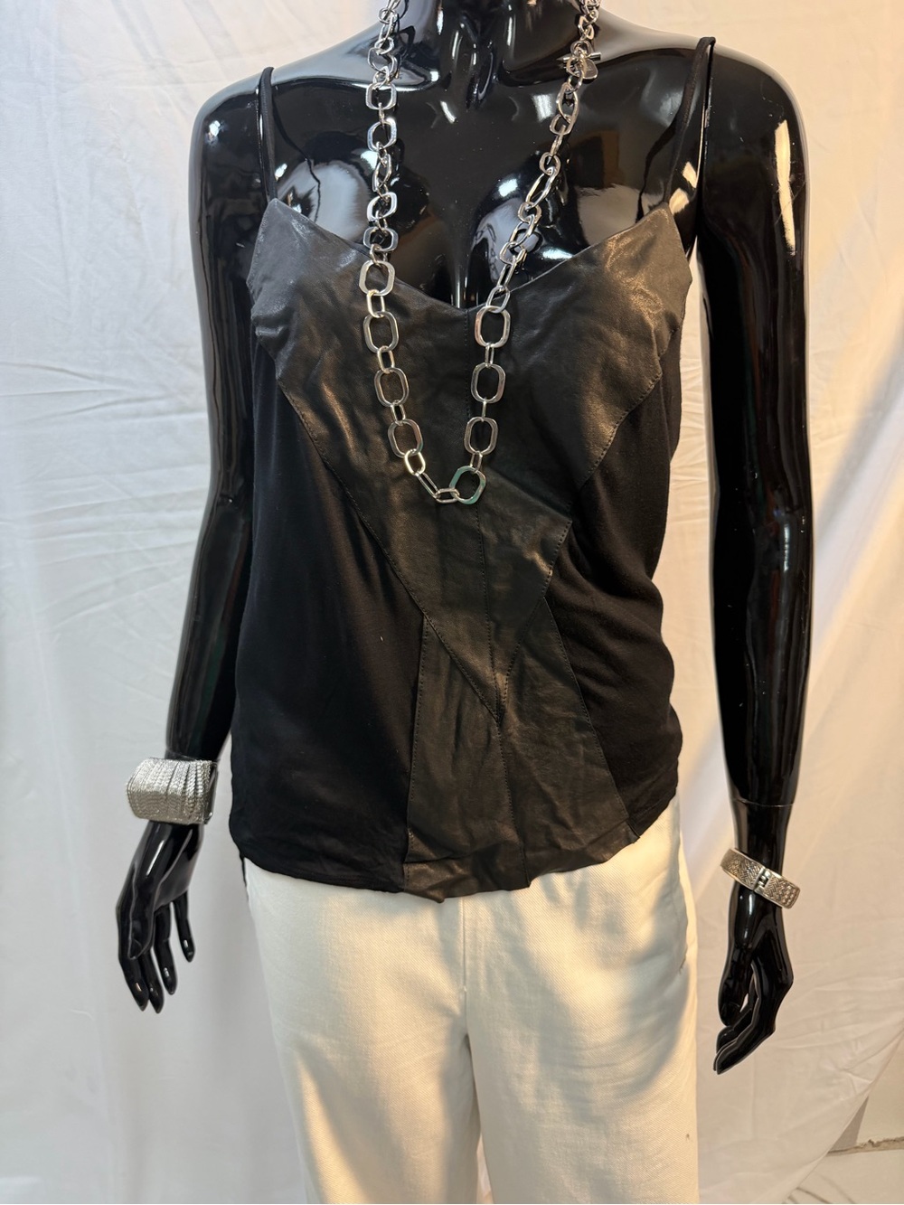 Heather Black Avant Garde Lambskin Trim Draped Tank XS/S